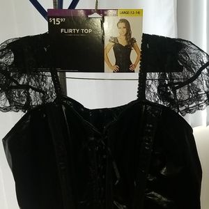 Black lace and faux leather corset top